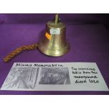 A brass cast warning or alarm bell perhaps mine related