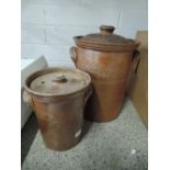 Two earthen ware salt glazes kitchen jars with Arabic style design