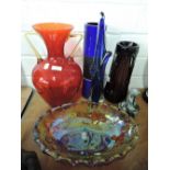 A selection of colourful art and Scandinavian glass including signed pieces