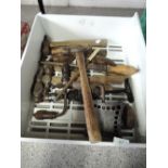 A selection of wood work and building tools including C.T.D co Ohio U.S.A drill bit holder