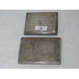 A white metal cigarette case having Indian style engraved decoration with bird and hare border and