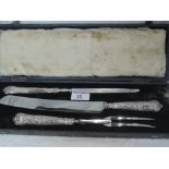 A modern HM silver handled carving set having moulded Kings pattern style handles, in old case