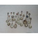 A selection of HM silver and white metal souvenir spoons bearing marks, approx 140g