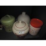 A selection of kitchen wares including coffee jar