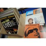 A box of 40-45 albums with some Tamla Motown , some Diana Ross , a signed Leo Sayer album and more