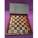 A late 19th/early 20th century Jacques & Son of London mahogany and marquetry travelling chess set