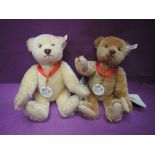 Two modern Steiff 100 Year 2002 Edition Teddy Bears, Cinnamon and Light Blonde having white tags