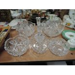 A selection of clear cut and crystal glass wares including fruit bowl