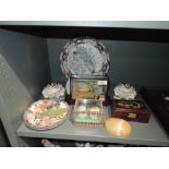 Ann oriental selection including soapstone frogs, diarama, trinket box and plates