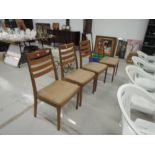 A set of 4 vintage Nathan ladder back dining chairs