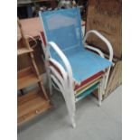 A set of 4 child's garden chairs, coloured fabric seats