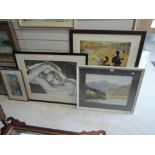 A selection of prints and original water colour