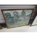 An original oil on board depicting country cottage scene