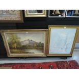 two oil on canvas depicting landscape scenes