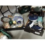 A selection of kitchen wares including pan set