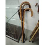 A selection of walking sticks and shooting stick