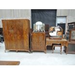 An early 20th Century Queen Anne style walnut 4 piece bedroom suite