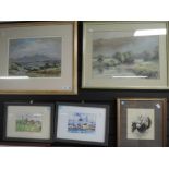 A selection of original art works including shire horse mixed medium