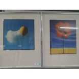 A pair of colour photo prints singed by artist David Freeman Balloon cloud and Poppy