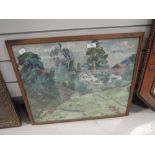 An original oil on board depicting country cottage scene