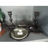 An ebony and HM silver dressing table set