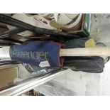 A selection of sporting items including Slazenger Cricket bat