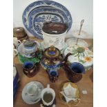 A selection of ceramics including blue and white charger