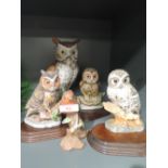 A selection of bird and owl figures and figurines