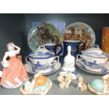 A selection of ceramics including Royal Doulton lidded soup servers in Norfolk design