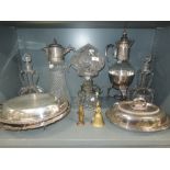 A selection of fine antique and similar glass wares including blown and etched decanter set, domed