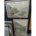 Two watercolours, P Buchanan, river landscapes, 14in x 9.5in and 9.5in x 14in, signed