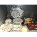 Ann oriental selection including soapstone frogs, diarama, trinket box and plates