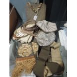 Three vintage 1940s an 50s bags, a cravat ,gloves and a clerical stole having embroidery and