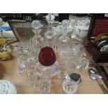 A selection of clear cut and crystal glass wares including ink well