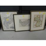 A selection of map prints including Cumberland