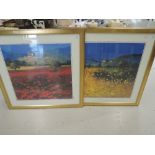 Two large impressionist prints of fields in flower