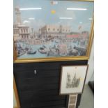 A vintage print of busy Venitian canal scene