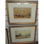 A pair of watercolours, R Dickinson, coastal scenes, one signed and dated 1848, 7in x 12in