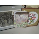 A selection of pictures including watercolours, E M Southby, woodland hens, signed, 9.5in x 7in