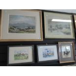 A selection of original art works including shire horse mixed medium