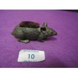 A pewter pin cushion in the form of a life size mouse