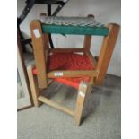 Two 1950's design kitchen stools with woven green and red tops