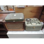 A vintage Grundig reel to reel and an HMV speaker cabinet