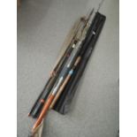 A selection of sea and coarse fishing rods