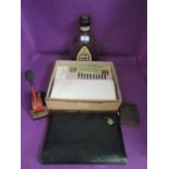 A selection of desk top office items including Kelbarrow Grasmere Westmorland letter head stamp
