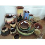 A selection of Cornish ceramics including jugs and vase