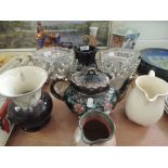 A selection of ceramics including Black lustre tea pot and jug