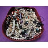 A selection of costume jewellery necklaces including simulated pearls, beads, glass etc