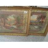 A pair of antique prints in ornate gilt and plaster frames