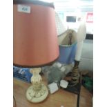 A selection of table lamps including brass candle stick pair